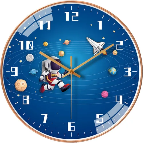 Miniatura 9 de QINFIEY Reloj de pared para niños con movimiento silencioso de 12 pulgadas, reloj de pared redondo que no hace tictac, funciona con pilas