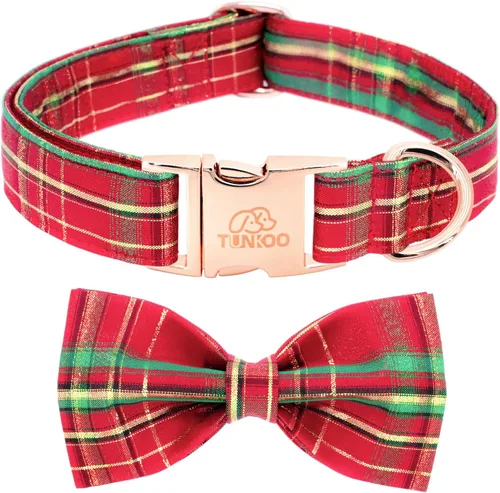 Miniatura 9 de Tunkoo Collar para perro con pajarita, elegante, a cuadros, suave, cómodo, de algodón, ajustable, hebilla de metal de alta calidad, pequeño, Cuello