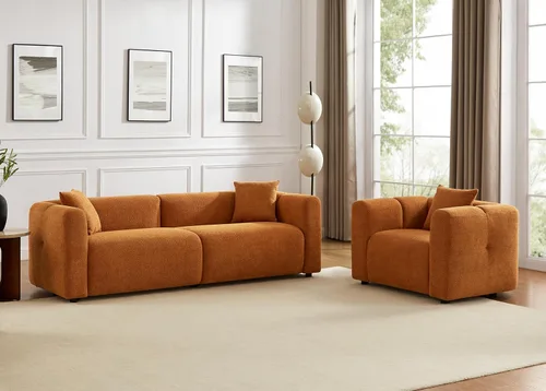 Miniatura 9 de Juegos de muebles de sala de estar VANOMi incluyen sofá de 95" y sillones de 42", sofá tapizado de bouclé extragrande con almohadas, juego de Blanco