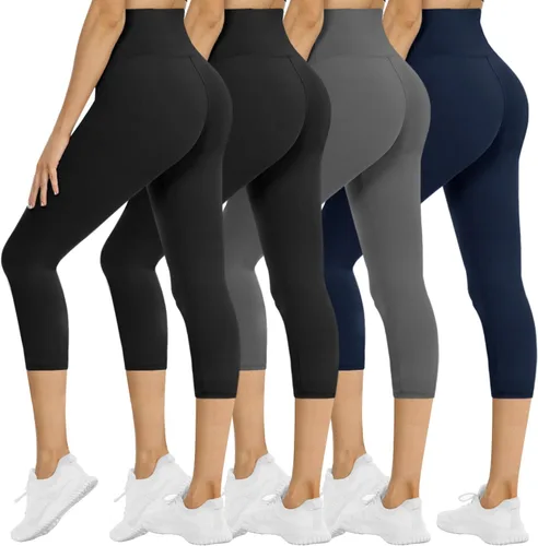 Miniatura 56 de NexiEpoch - Paquete de 4 leggings suaves para mujer, con bolsillos, control de abdomen y cintura alta, pantalones capri para yoga y ejercicio