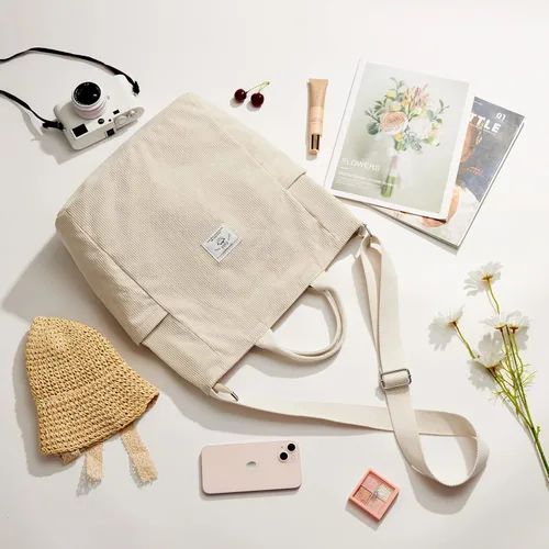 Miniatura 3 de KALIDI Bolso de mano de pana, bolso grande tipo mensajero para hombro, antisalpicaduras, bolsa cruzada con cremallera, casual, trabajo, compras