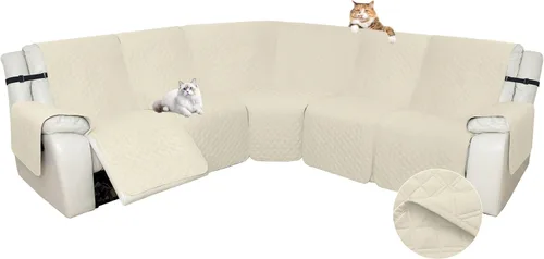 Arfntevss Fundas de sofá reclinable seccional para sofá reclinable de esquina seccional para perro, lavables, en forma de L, juego de 7 piezas en