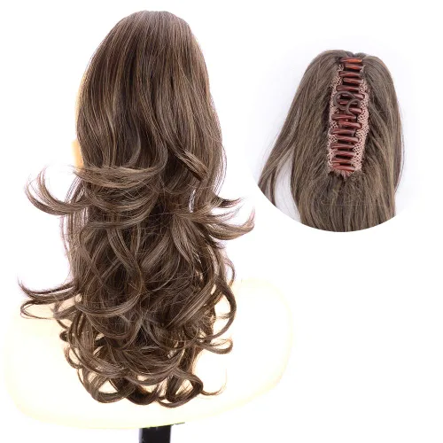 Miniatura 5 de Extensiones de cola de caballo cortas con clip, onduladas, rizadas y onduladas, sintéticas envolventes con clip, de 13 pulgadas, para mujeres