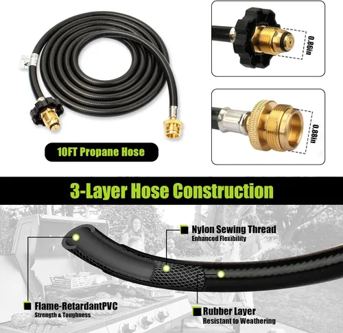 Miniatura 5 de Adaptador de manguera de propano de 10 pies F273704 de repuesto compatible con calentador Mr Heater Buddy, estufa Coleman, parrilla portátil