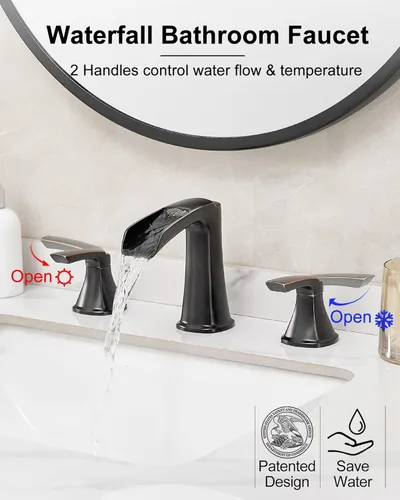 Miniatura 2 de Grifo de cascada de latón, grifo de fregadero de baño de bronce aceitado, grifo de baño de 4 a 16 pulgadas, grifos de baño de 2 manijas para Oil
