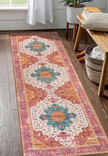 Miniatura 35 de Moynesa Alfombra de pasillo ultra fina lavable de 2 x 6 pies, antideslizante, resistente a las manchas, alfombra vintage que no desprende para Gris