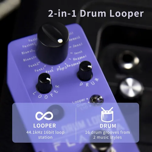 Miniatura 2 de Pedal looper FLAMMA FC01 y máquina de ritmos 2 en 1, pedales de guitarra con looper de tambor, tiempo de bucle de 20 minutos con 16 ritmos