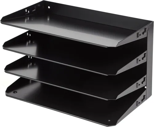 Miniatura 3 de Huron Organizador de carpetas de archivos legales horizontales de escritorio con 4 ranuras, bandeja de almacenamiento para cartas, acero negro