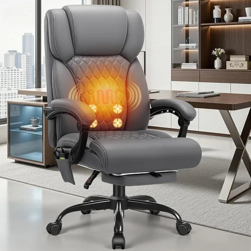 Miniatura 3 de Silla de oficina de masaje y calor con reposapiés, silla ejecutiva ergonómica reclinable de 90-160° para personas grandes y altas, 400 libras, Negro