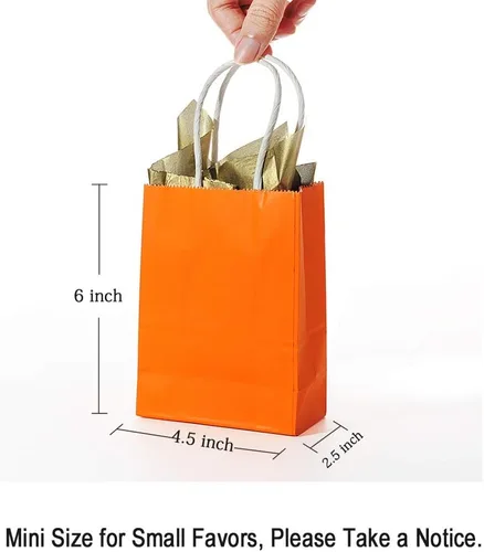 Miniatura 2 de AWELL pequeña bolsa de papel naranja con asa para recuerdos de fiesta, 6 x 4.5 x 2.5 pulgadas, para boda, cumpleaños, bolsa de regalos reciclada