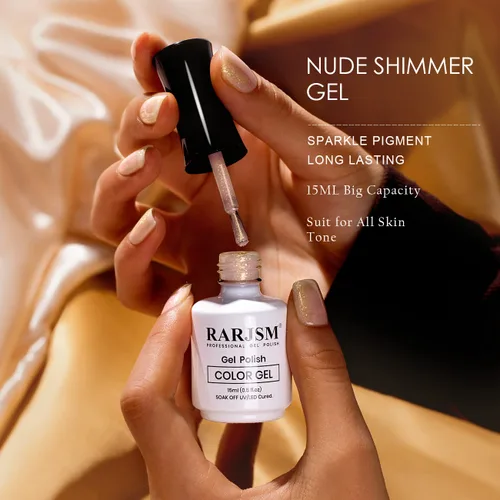 Miniatura 3 de RARJSM - Esmalte de uñas en gel, color nude, rosa melocotón, dorado, brillante, neutro, 15 ml, requiere secado con lámpara UV o LED, tono de piel
