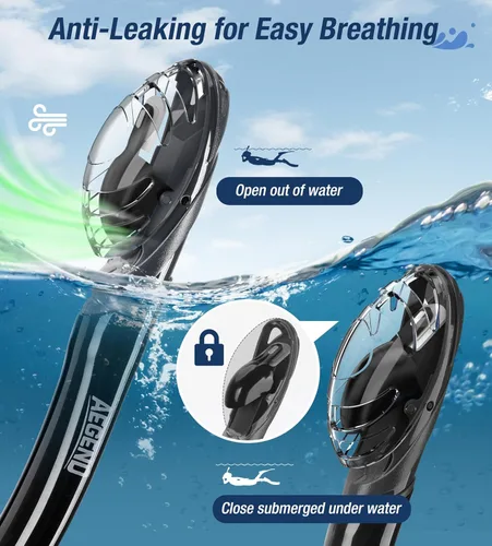 Miniatura 2 de Aegend - Esnórquel seco para buceo para adultos y jóvenes - Equipo de snorkel con válvula seca superior, perfecto para snorkel, buceo libre, Negro