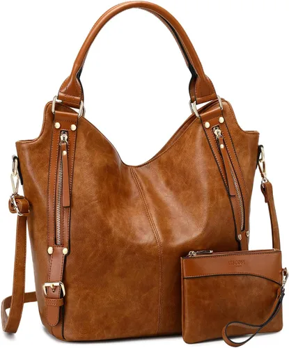 Bolso de mano tipo hobo para mujer, de piel sintética, con correa ajustable para el hombro, a la moda