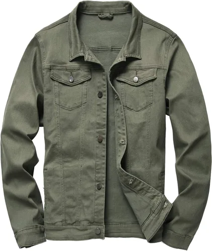 Miniatura 13 de LAMKUKU Chaqueta de mezclilla para hombre rasgada ajustada, abrigo de chaqueta vaquera para hombres