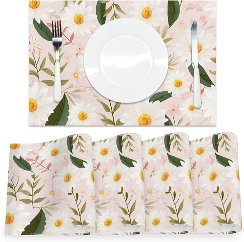 Miniatura 10 de AOFOTO Juego de 4 manteles individuales con estampado floral de hojas de eucalipto verdes con acuarela, manteles individuales rectangulares lavables