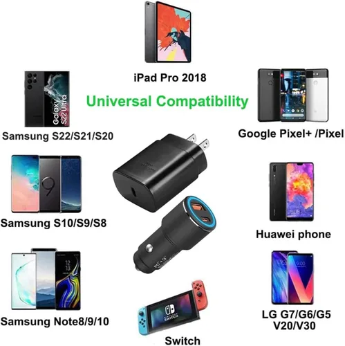 Miniatura 7 de Samsung - Cargador tipo C, kit de carga rápida, 25 W PD USB C de pared/coche súper rápido con cable de carga de 6.6 pies para Samsung Galaxy S26/S26