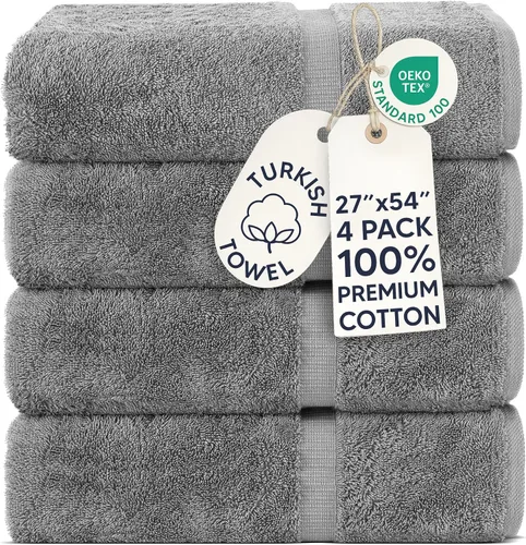 Miniatura 47 de Chakir Turkish Linens - Toallas turcas de 100% algodón, suaves y absorbentes (4 paños, color gris)