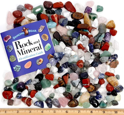 Miniatura 2 de Piedras naturales pulidas más hoja de identificación educativa y libro de 24 páginas de rocas y minerales (en inglés). Tamaño medio de la piedra 34