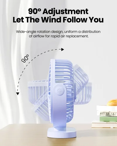 Miniatura 6 de Gaiatop Ventilador de escritorio USB, 5.5 pulgadas, pequeño, silencioso, potente, 3 velocidades, rotación de 90°, mini ventiladores de mesa de Azul