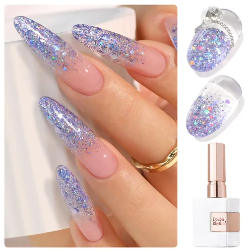 Miniatura 66 de Double Rhythm Esmalte de gel con purpurina de nieve de 0.5 fl oz, color holográfico reflectante para arte de uñas, salón de manicura y bricolaje