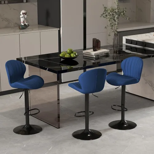 Miniatura 9 de Youhauchair - Juego de 2 taburetes de bar modernos, de terciopelo con altura ajustable y giratorios, sillas de isla de cocina sin brazos con Azul