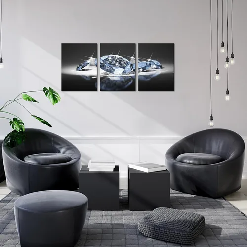 Miniatura 2 de Biuteawal Arte de pared blanco y negro de 3 paneles, diamantes de lujo sobre fondo negro, impresión sobre lienzo, pintura de moda, decoración