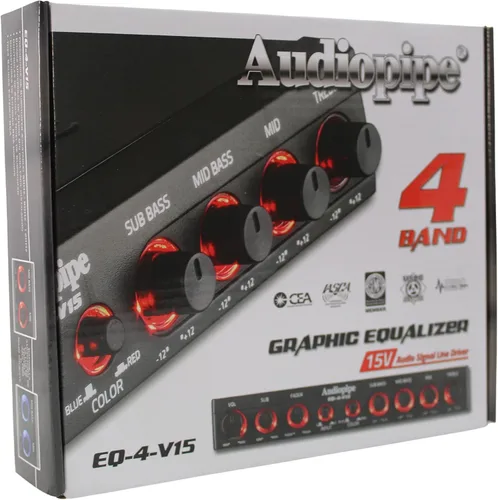 Miniatura 5 de Audiopipe Ecualizador gráfico de 4 bandas 1/2 Din con control de subwoofer EQ-4-V15 (15V)