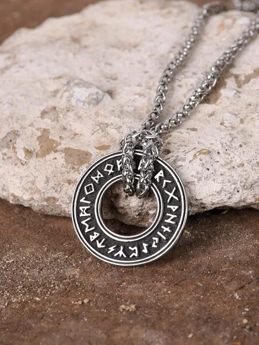 Miniatura 2 de HAQUIL Collar de runas vikingas, colgante de talismán de moneda de círculo nórdico nórdico vikingo nórdico, regalo de joyería vikinga para hombres