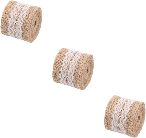 LALAFINA Rollo de cinta decorativa de yute con ribete de encaje para manualidades y proyectos de bricolaje, patrón de envoltura de bodas y arreglos