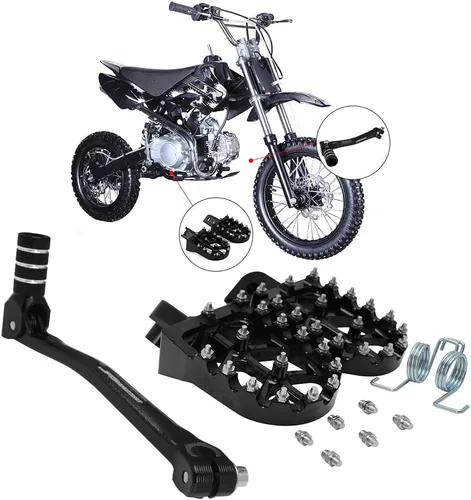 JFG RACING Palanca de cambios plegable para motocicleta + estriberas para moto de cross CNC universal para 50cc - 125cc CRF CR XR RM KX KLX YZ TTR