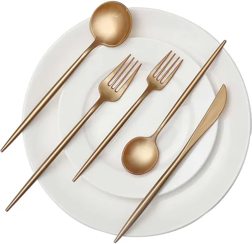 Miniatura 8 de Tableclothsfactory Juego de 50 cubiertos dorados de plástico resistente, cubiertos desechables elegantes de primera calidad