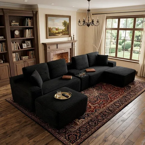 Miniatura 3 de 141" Oversized U Shaped Cloud Sectional Couches with Storage Console for Living Room, Corduroy Compressed Boneless Couch, Symmetrical Sofa & Couch