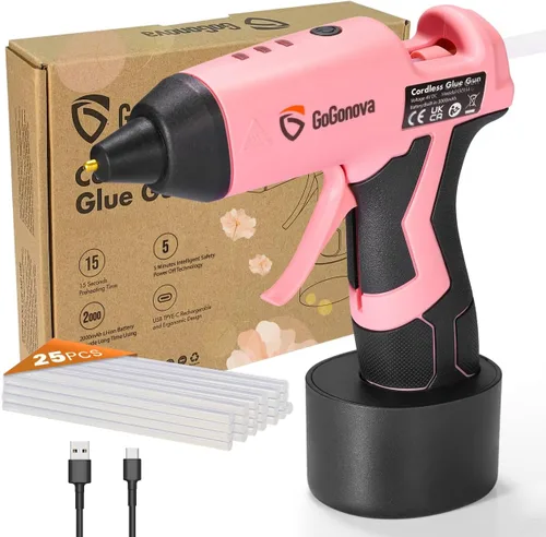 Miniatura 9 de GoGonova - Pistola de pegamento caliente inalámbrica, precalentamiento rápido de 15 Ah, batería incorporada, pistola de pegamento termofusible, Azul