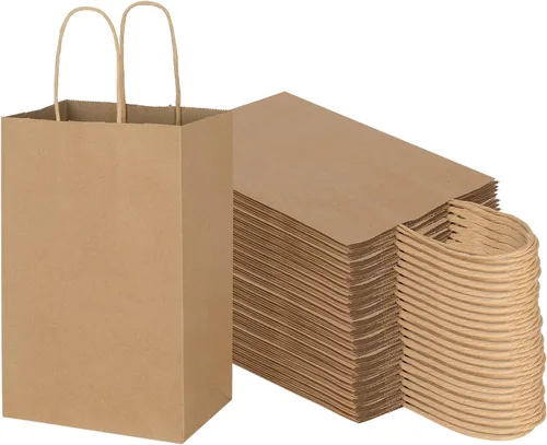 Miniatura 12 de Paquete de 100 bolsas de papel kraft pequeñas de 5.25 x 3.25 x 8.25 pulgadas, color verde hierba con asas, a granel, bolsas de regalo de Toovip