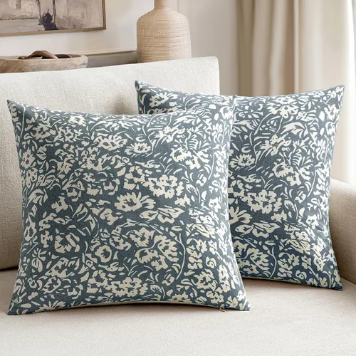 Miniatura 5 de MIULEE Fundas de almohada florales 18x18, juego de 2 fundas de almohada decorativas modernas de lino, fundas de almohada neutras de estilo granja