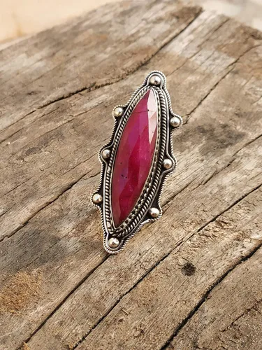 Miniatura 7 de Ruby Ring, Bohemian Jewelry, Long Ring, Eye Shape, Bridesmaids Gift, Promise Engagement Ring, 925 Sterling Silver Ring, Full Finger Jewelry