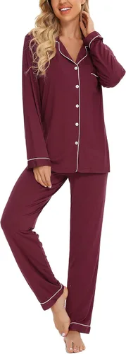 Miniatura 2 de Anjue Pijamas para mujer, conjunto de pijama suave con botones, camisa de manga larga y pantalones de pijama, conjuntos de descanso S-XXL