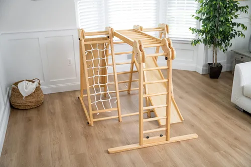 Miniatura 6 de Avenlur Juego de juego interior 7 en 1 para niños de 2 a 6 años con tobogán, pared de escalada, escalera, red, barras, columpio, anillo - EE. UU