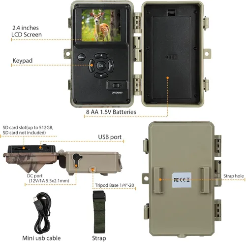 Miniatura 7 de Agitato Cámara profesional de juego y sendero, 64MP 1296P MP4 Video Deer Cam 0.1S gatillo de 100 pies visión nocturna activado por movimiento