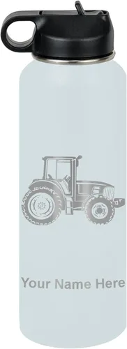 Miniatura 27 de LaserGram Botella de agua personalizada, tractor agrícola, acero inoxidable de doble pared aislada al vacío con popote superior, regalo grabado