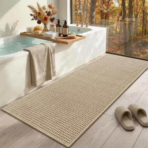 Miniatura 21 de Color&Geometry Tapete de baño con parte trasera de goma de 24 x 16 pulgadas, antideslizante, lavable a máquina, alfombra bohemia de felpilla suave