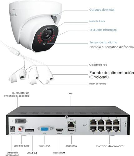 Miniatura 9 de REOLINK Sistema de cámara de seguridad 4K, 4 cámaras de torreta con cable H.265 PoE con detección de vehículos personales, 4K/8MP 8CH NVR con disco