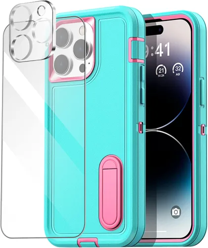Miniatura 12 de AICase Funda para iPhone 14 Pro Max con protector de pantalla de vidrio + lente de cámara, resistente protección contra caídas, cuerpo completo
