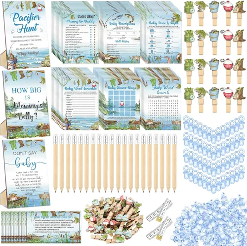Miniatura 14 de Sherr 476 juegos florales de baby shower, 6 juegos de actividades, tarjeta floral, juego de caza de chupetes, 50 chupetes, qué tan grande es mamá