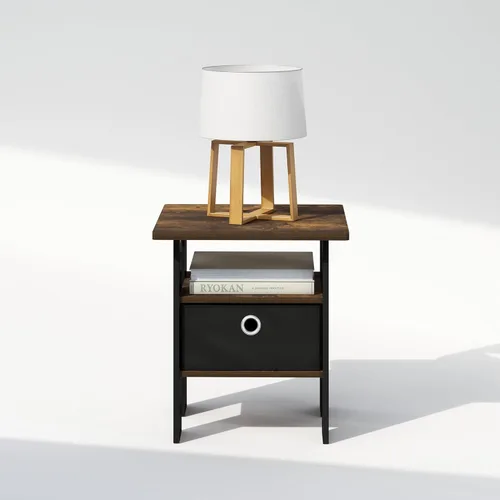 Miniatura 6 de Furinno TIDUR - Mesita de noche, diseño con estante abierto y cajón de almacenamiento, mesa de noche, mesa auxiliar, mesa de arrime, para recámara