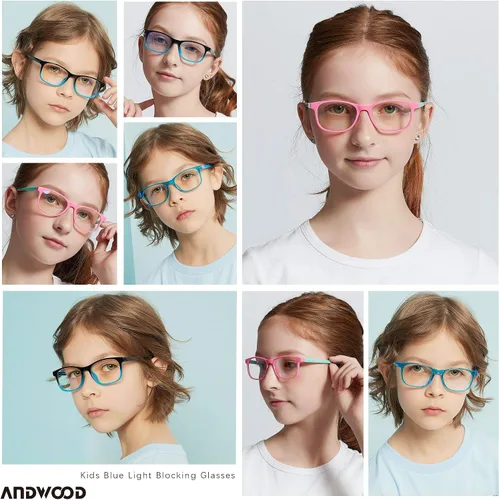 Miniatura 5 de ANDWOOD Gafas de luz azul para niños, niñas, niños, computadora, juegos, anti rayos azules, gafas de sol polarizadas de 3 a 12 años Negro Lente