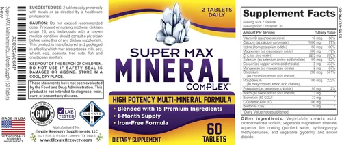 Miniatura 5 de Complejo de suplemento multimineral 15 en 1 (sin hierro) Minerales de apoyo diario para la salud Hombres y mujeres Suministro de 1 mes
