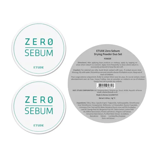 Miniatura 6 de ETUDE Set de polvo de secado Zero Sebum en dúo 0.14 onzas*2 (4g*2) Polvo facial suelto, ligero y sin sebo, con un 80% de minerales De larga