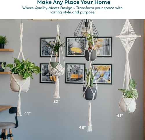 Miniatura 7 de Nook Theory Paquete de 4 Colgadores de Macramé para Plantas con 8 Ganchos - Macetas Colgantes para Plantas de Interior, Colgadores de Macramé Boho