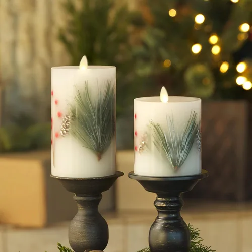 Miniatura 9 de Luminara Vela LED sin llama incrustada, bayas de pino de 3.5 x 4.5 pulgadas, pilar de llama móvil, temporizador a pilas, cera real, sin perfume